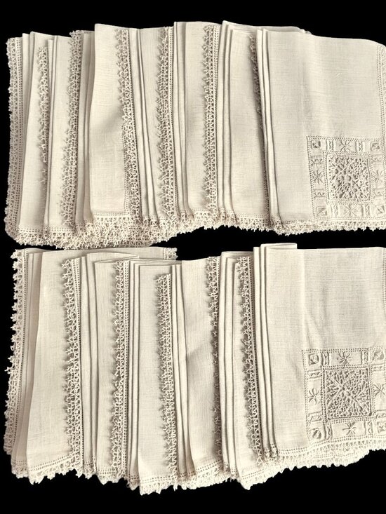 Other - Set of 13 Matching Ecru Embroidered Tatted Napkins